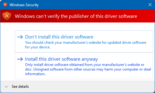 Unverified Driver Warning